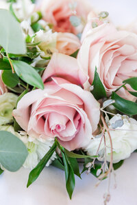Cropped bouquet shot of gorgeous roses and florals at a Williamsburg Virginia wedding