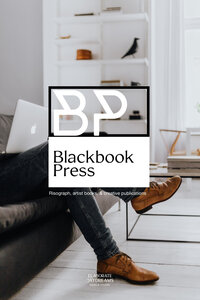 Blackbook Press logo laid over a pair of women's jeans, legs crossed. She's wearing boots and sitting on the couch with her laptop, can only see from the legs down.
