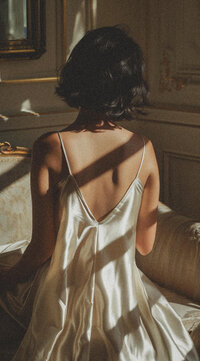 Faceless woman from behind with shadow across her back, representing the artistic nature of wedding show by The Crush Collective.