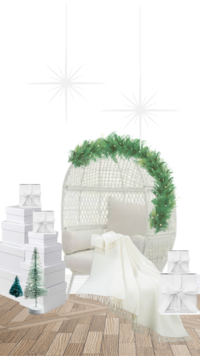 cozy christmas set decor with egg chair and white presents by miami christmas mini session photographer msp