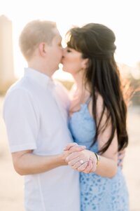 Bride and groom walk up memorial steps at their DC wedding