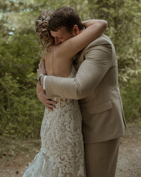 Bride and groom sharing a joyful moment on their wedding day in Spokane, Washington, with a documentary-style photography approach.