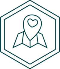 Illustration of heart map honeycomb icon for WhereAbouts Wedding Co