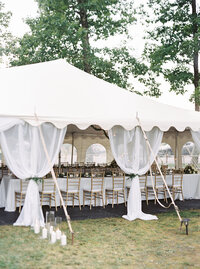 classsic white wedding in tent at pete dye golf course
