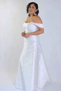 Mikado White Wedding Gown off-shoulder sleeves