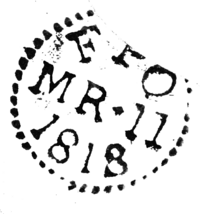 Black vintage-style stamp reading “MR 11 1818” in dotted circle.