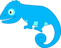 A cartoon chameleon with blue eyes and a long tail, serving as the playful mascot for Gamably.