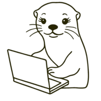 A friendly otter mascot holding a laptop, symbolizing creativity, custom web design, and digital solutions. Perfect for brands seeking fun, professional, and user-friendly websites.