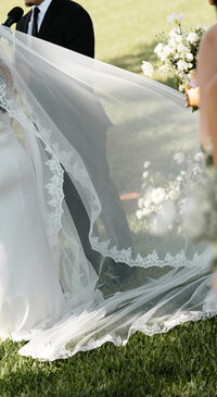 Bride's veil blowing in the wind