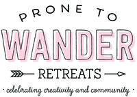 Prone to wander retreats logo with byline