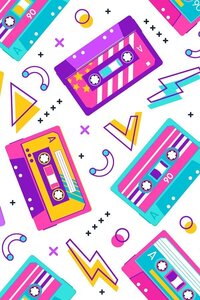 90's graphics of cassette tapes in a fun pattern