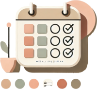 Minimalist flat icon of a calendar with checkboxes, styled in blush pink, sage green, and cream. Represents the promo calendar included in the Spring Sales Sprint, helping product-based business owners stay organized and on track with their seasonal sales promotions.