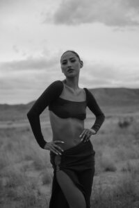 Portrait of woman in the desert in albuquerque new mexico.