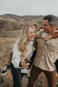 Candid family photo in the desert at golden hour