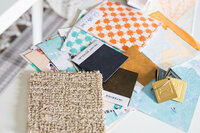 Pile of color swatches, patterns and fabric samples