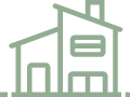 Green line icon of house
