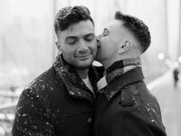Engaged Couple Dancing on Bow Bridge GIF