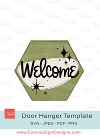 Vintage mid-century green octagon welcome door hanger template