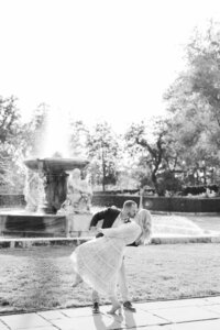 Bride and groom walk up memorial steps at their DC wedding