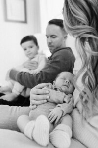 family of four in black and white
