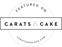 Featured on Carats & Cake 2023 badge for Seventh and Anderson, recognizing luxury wedding stationery design.