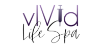 Modern sans serif text for the word "vIVID" and script font for "Life Spa"