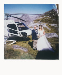 Fiordland heli wedding on polaroid