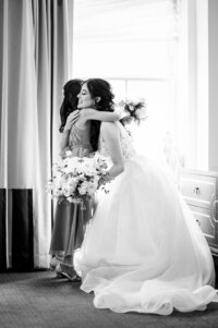 Bride hugging daughter before ceremony at The Mayflower in Washington DC