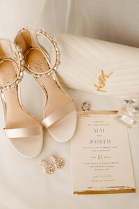 bride shoes, YSL clutch, Kate Spade earrings, Chanel No. 5,
