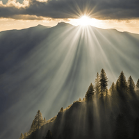 Sun going down in mountains