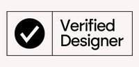 A black checkmark in a circle next to the text 'Verified Designer