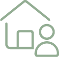 Green outlined icon of Icon of Home with Person