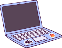 Blue laptop icon with logo and fire sticker