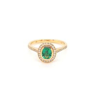 Emerald ring with diamond  halo in yellow gold