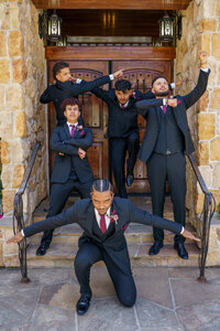 Dragon Ball pose for the Groomsmen. A fun alternative to boring Bridal Party photos, nerdy and Creative anime Wedding Ideas.