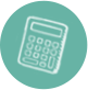white illustrated calculator in green circle