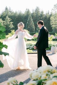 Groom's Frist Look at Bride at Monet Vineyards Wedding Seattle Wedding Venue