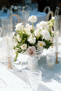 Elegant Naples wedding table details with blush florals and candles