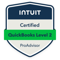 QuickBooks Online Certification Level 2 badge (Intuit ProAdvisor) earned by Stacey, displayed in the Xanthe Bookkeeping website footer.