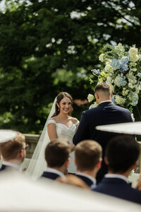 Couples first kiss at Laurel Hall Ceremony Outside