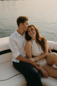 couples photoshoot on a boat in Lake Michigan