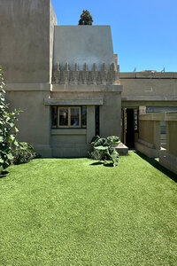 Frank Lloyd Wright’s Hollyhock House in Los Angeles, a landmark textile block home. Historic architecture showcasing Wright’s unique modernist vision and detail.