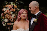 A candid moment with a newlywed couple after their intimate wedding ceremony.