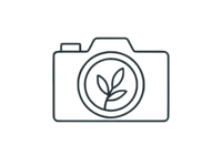 Outline icon of a camera, representing professional photography services for websites.