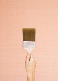 Brown paintbrush on coral background