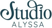 Studio Alyssa main logo in dark teal serif script with elegant typography.