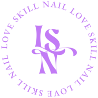 Light purple, circular logo stating Love skill nail with the submark "LSN" in the center
