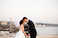 Seattle waterfront engagement photos for couples in love with skyline