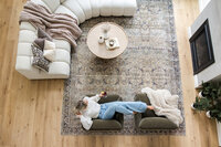 aerial image of woman in living room
