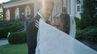 Couples first kiss at Laurel Hall Ceremony Outside